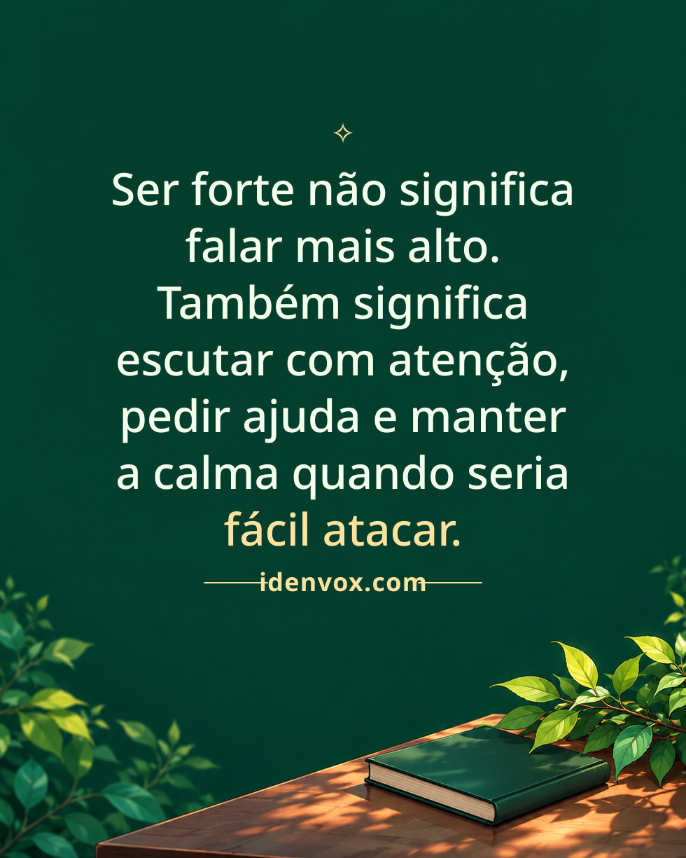 Ser forte não significa falar mais alto. Também significa escutar com atenção, pedir ajuda e manter a calma quando seria fácil atacar.