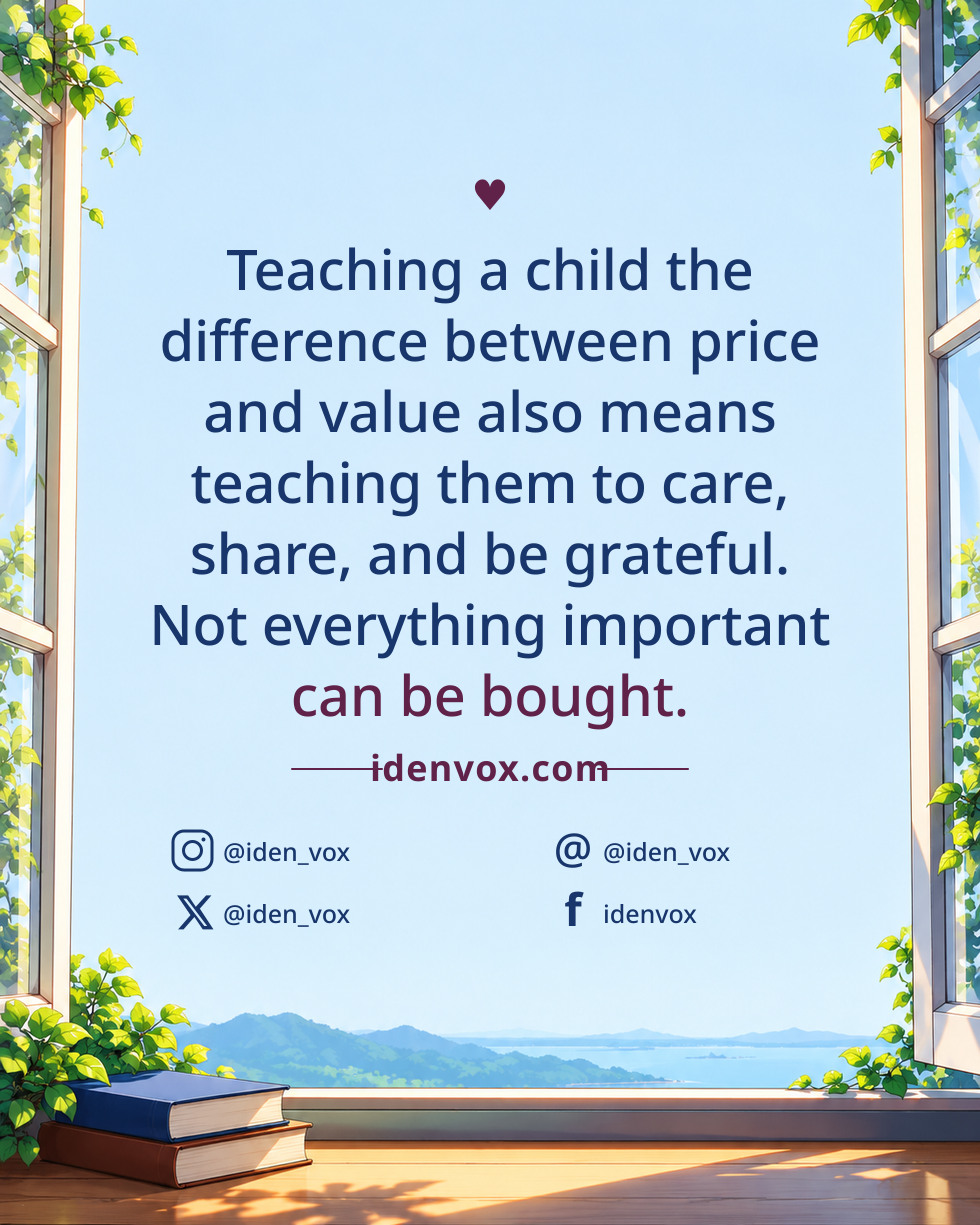 Teaching a child the difference between price and value also means teaching them to care, share, and be grateful. Not everything important can be bought.