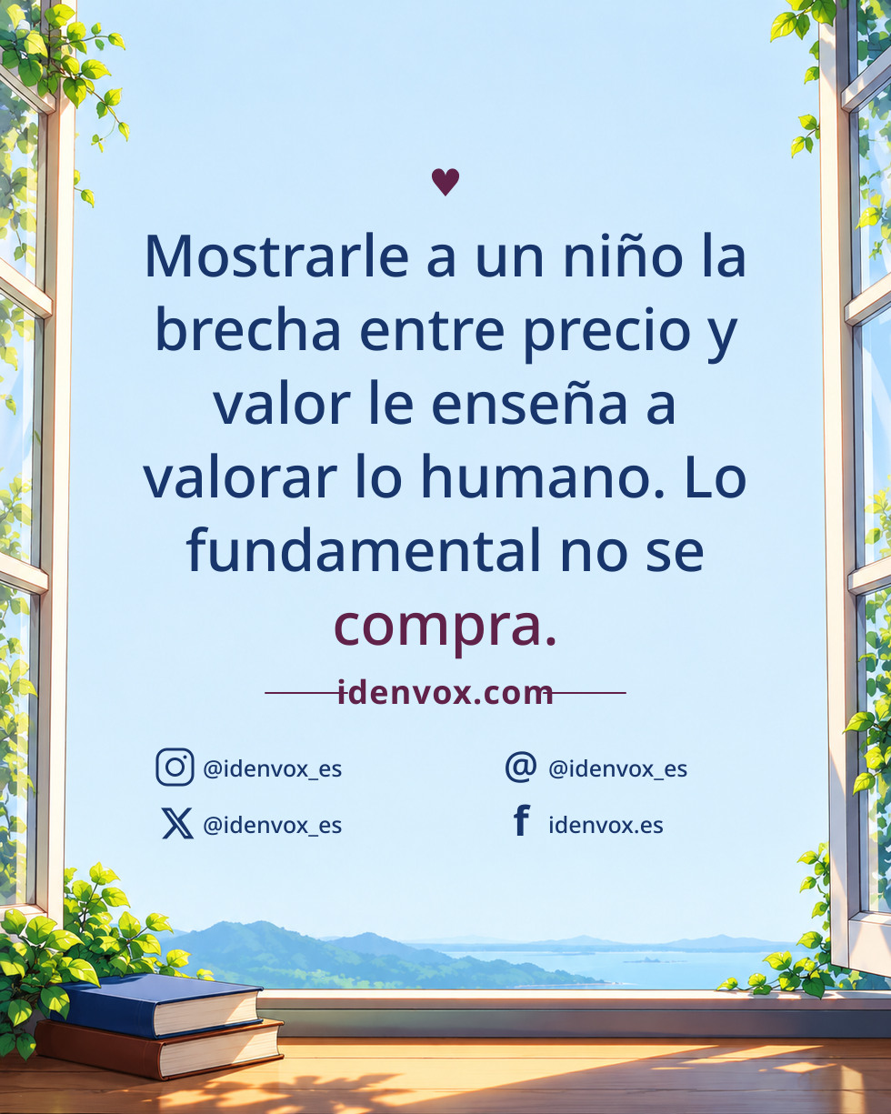 Mostrarle a un niño la brecha entre precio y valor le enseña a valorar lo humano. Lo fundamental no se compra.
