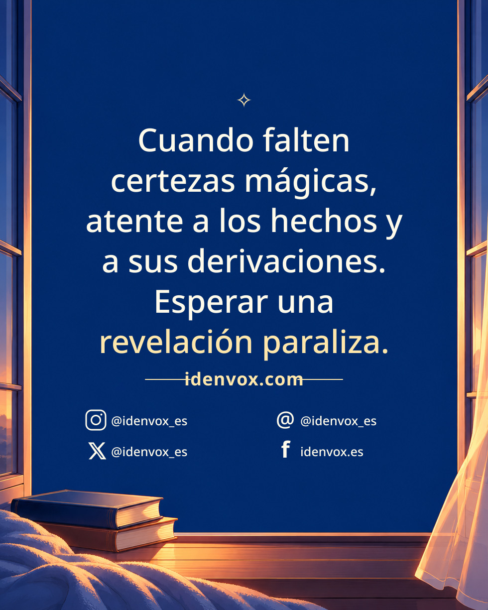 Cuando falten certezas mágicas, atente a los hechos y a sus derivaciones. Esperar una revelación paraliza.