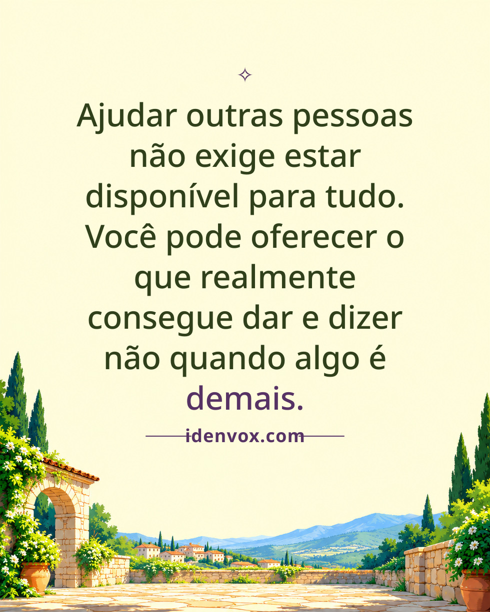 Ajudar outras pessoas não exige estar disponível para tudo. Você pode oferecer o que realmente consegue dar e dizer não quando algo é demais.