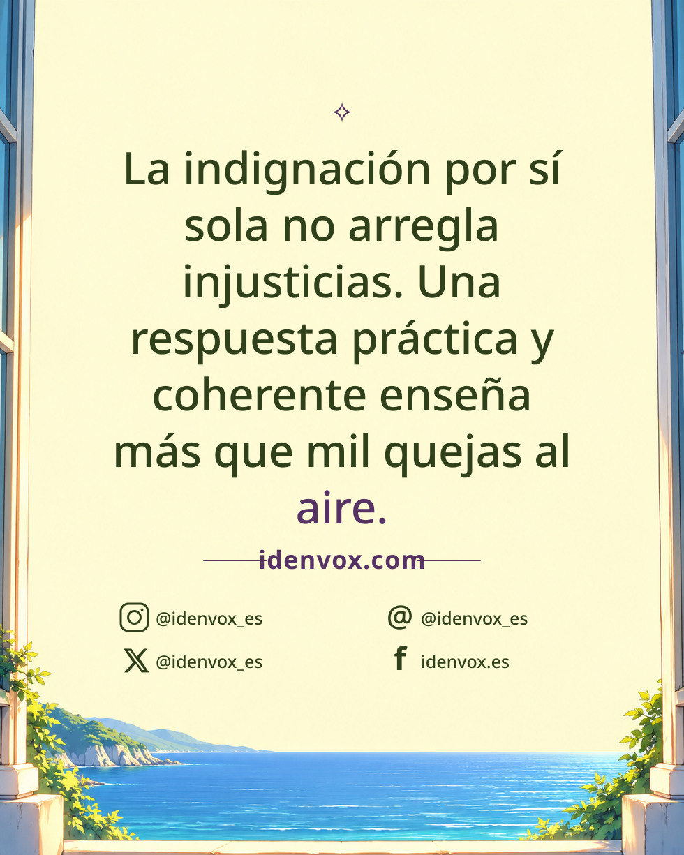 La indignación por sí sola no arregla injusticias. Una respuesta práctica y coherente enseña más que mil quejas al aire.