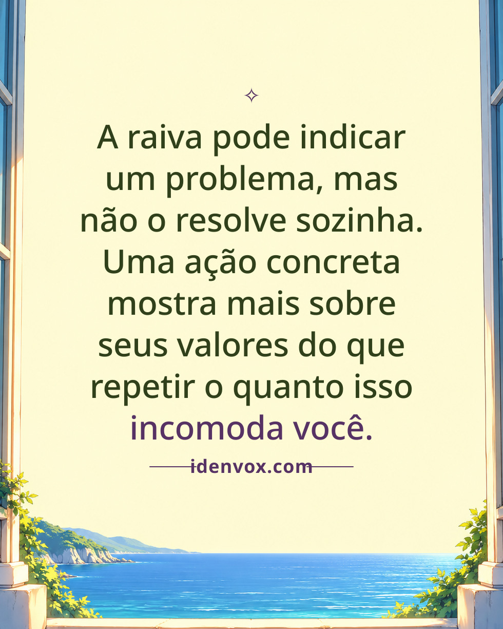 A raiva pode indicar um problema, mas não o resolve sozinha. Uma ação concreta mostra mais sobre seus valores do que repetir o quanto isso incomoda você.
