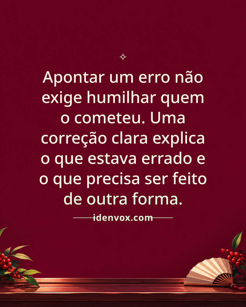Apontar um erro não exige humilhar quem o cometeu. Uma correção clara explica o que estava errado e o que precisa ser feito de outra forma.