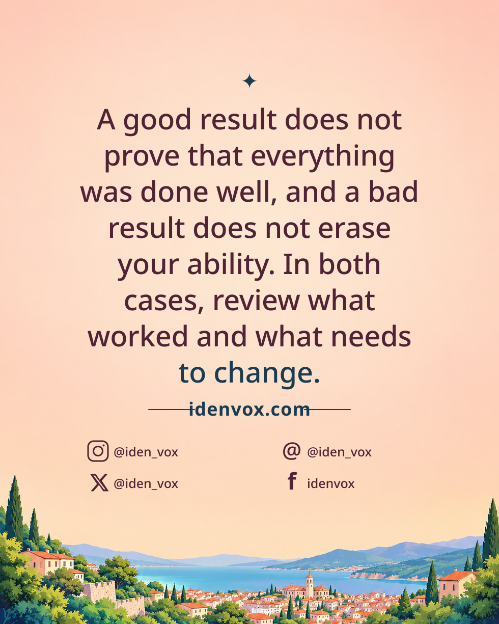 A good result does not prove that everything was done well, and a bad result does not erase your ability. In both cases, review what worked and what needs to change.