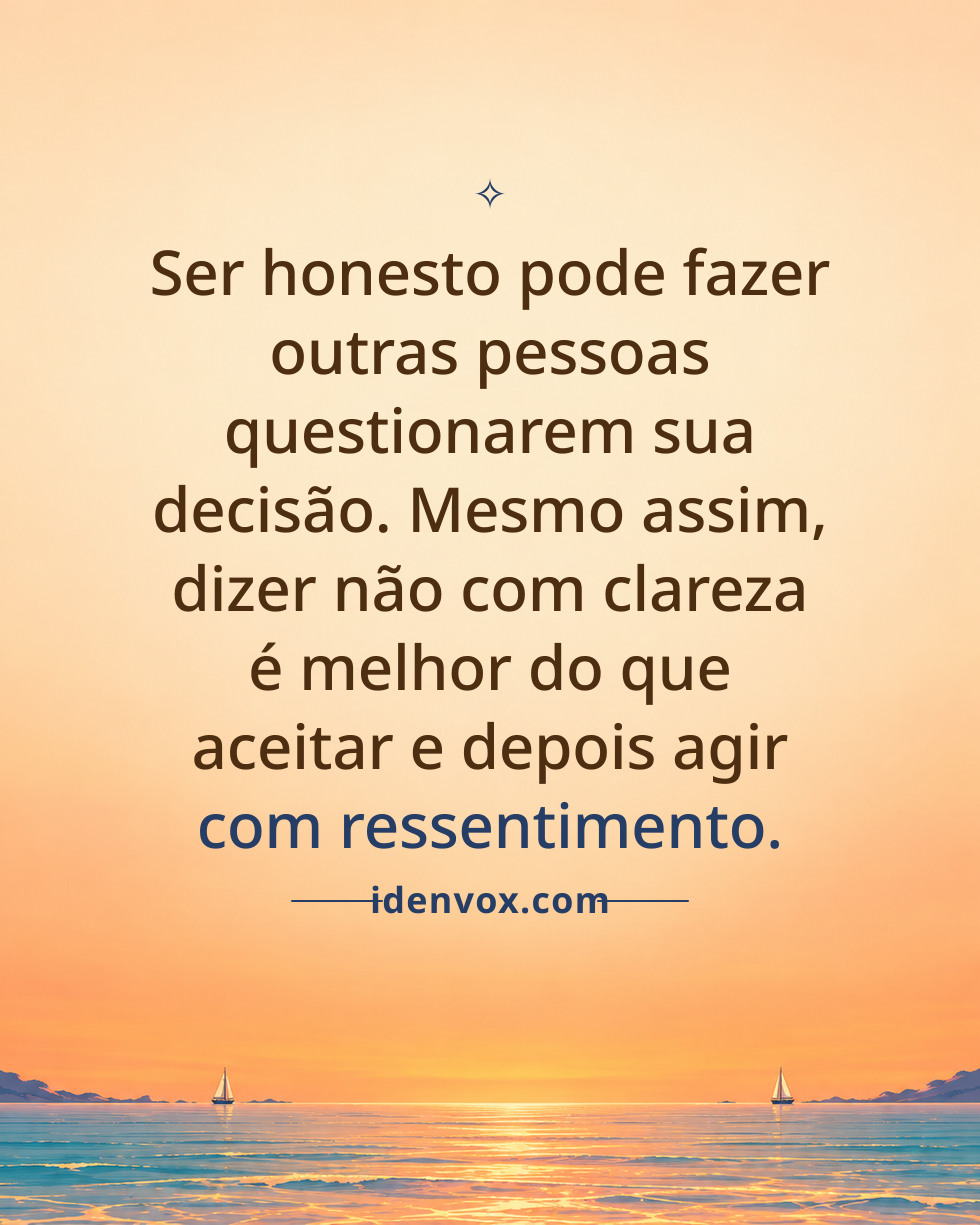 Ser honesto pode fazer outras pessoas questionarem sua decisão. Mesmo assim, dizer não com clareza é melhor do que aceitar e depois agir com ressentimento.