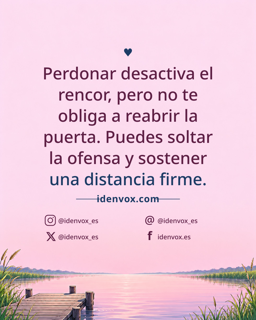 Perdonar desactiva el rencor, pero no te obliga a reabrir la puerta. Puedes soltar la ofensa y sostener una distancia firme.