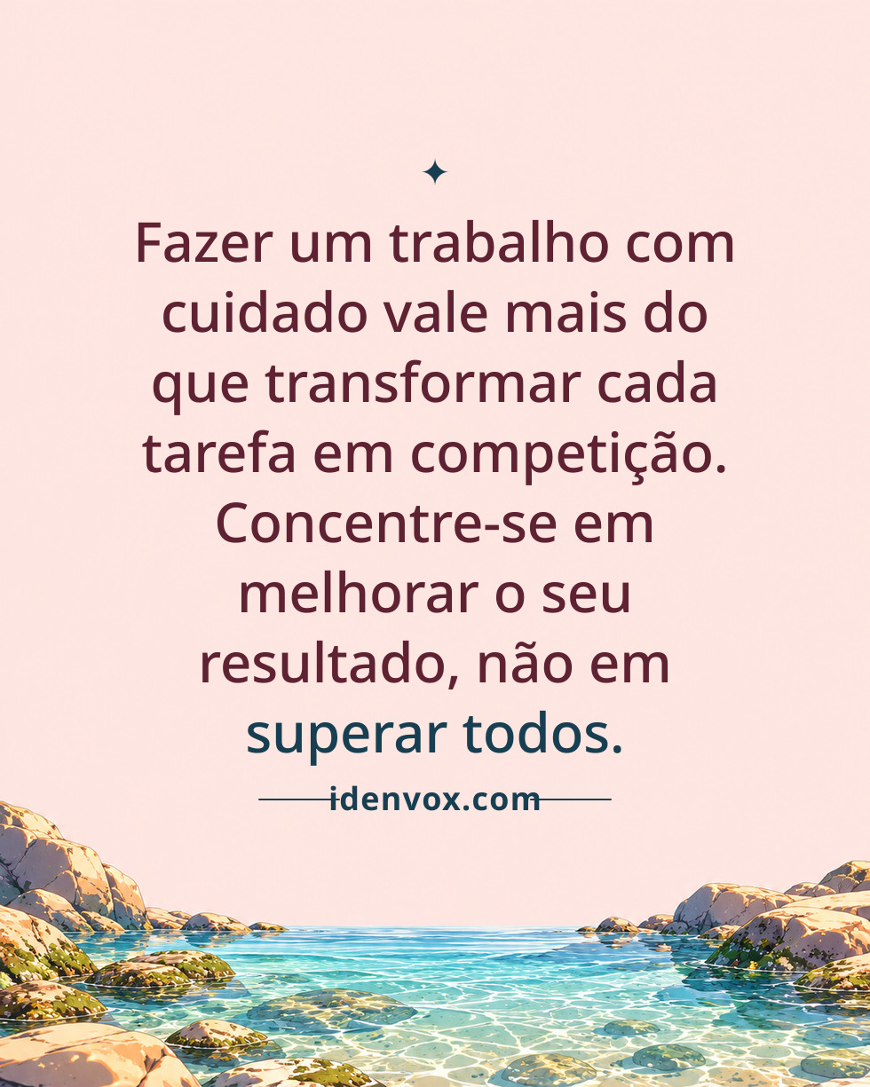 Fazer um trabalho com cuidado vale mais do que transformar cada tarefa em competição. Concentre-se em melhorar o seu resultado, não em superar todos.