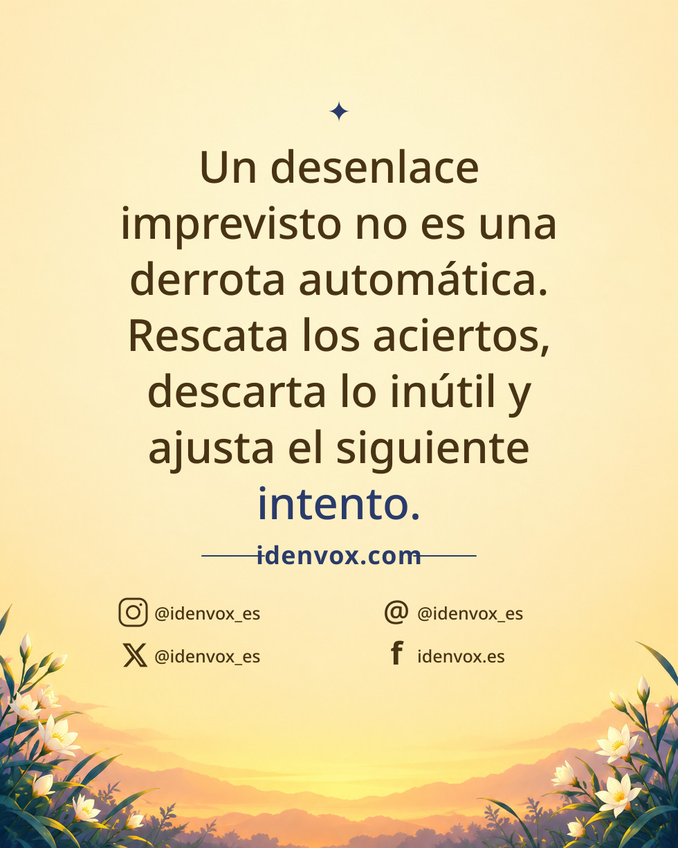 Un desenlace imprevisto no es una derrota automática. Rescata los aciertos, descarta lo inútil y ajusta el siguiente intento.