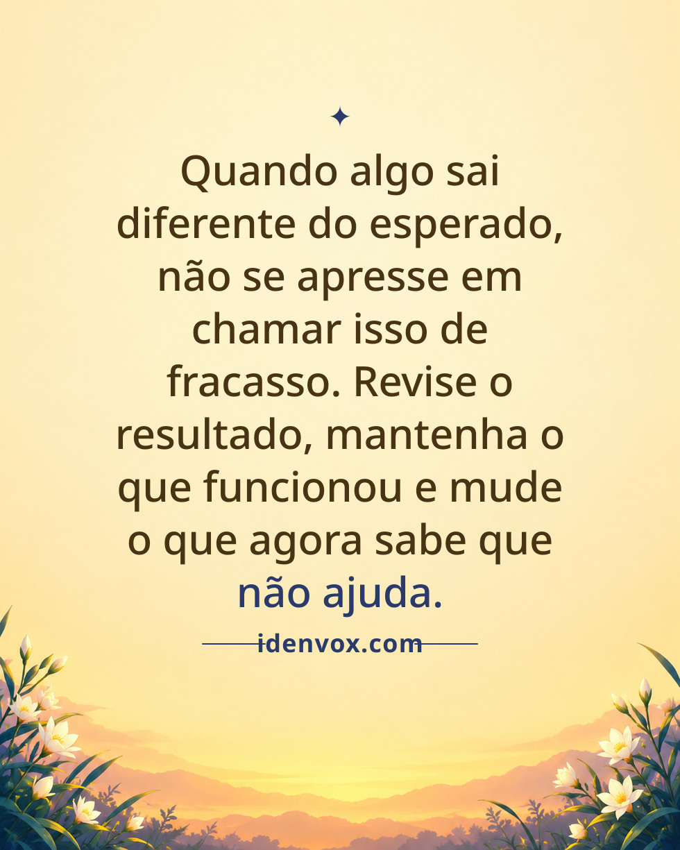 Quando algo sai diferente do esperado, não se apresse em chamar isso de fracasso. Revise o resultado, mantenha o que funcionou e mude o que agora sabe que não ajuda.