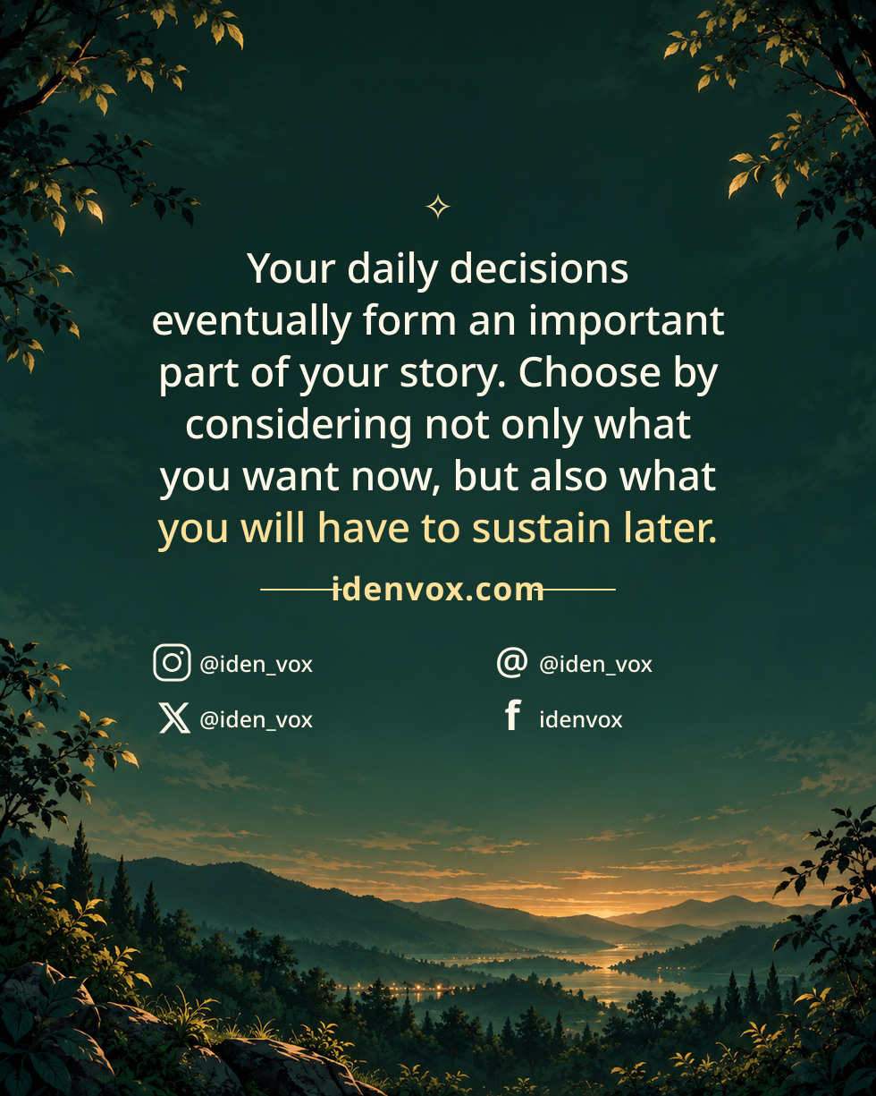 Your daily decisions eventually form an important part of your story. Choose by considering not only what you want now, but also what you will have to sustain later.