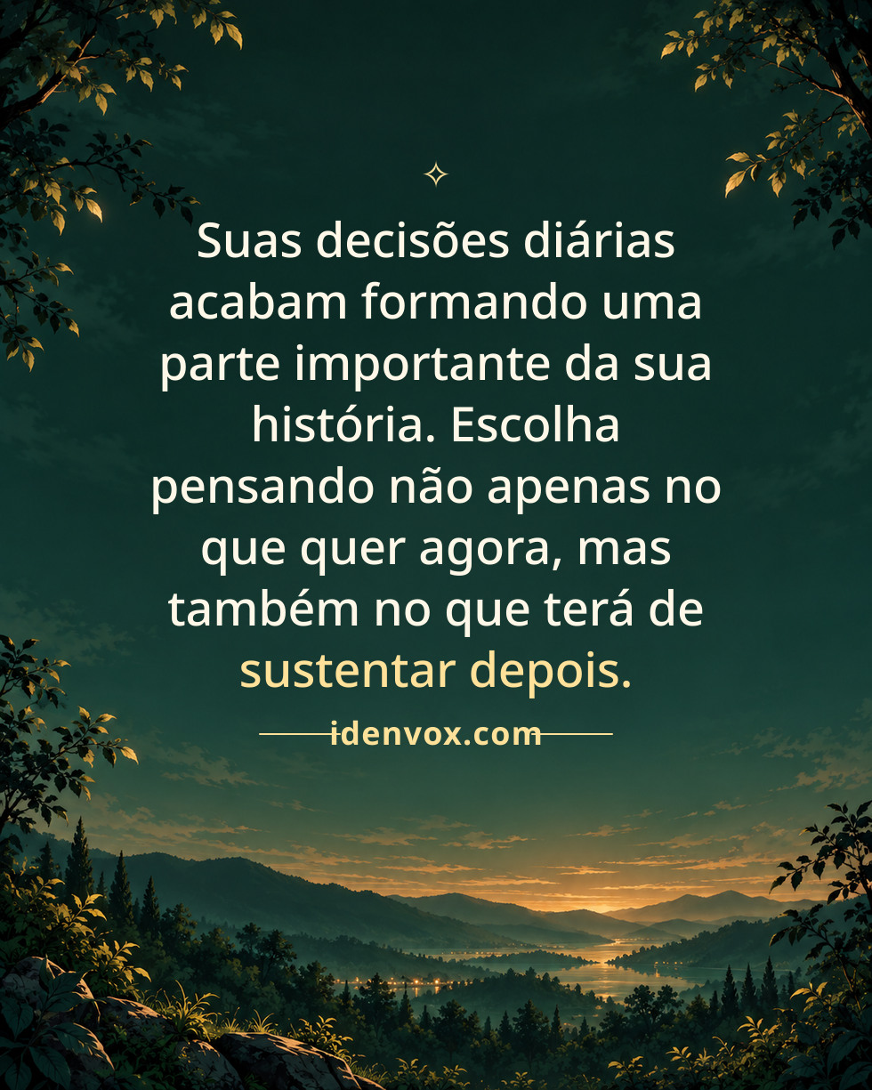 Suas decisões diárias acabam formando uma parte importante da sua história. Escolha pensando não apenas no que quer agora, mas também no que terá de sustentar depois.