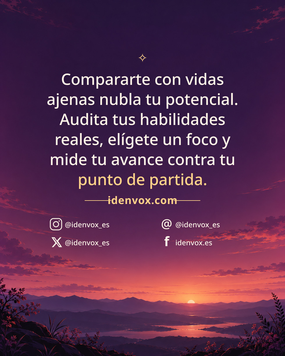 Compararte con vidas ajenas nubla tu potencial. Audita tus habilidades reales, elígete un foco y mide tu avance contra tu punto de partida.