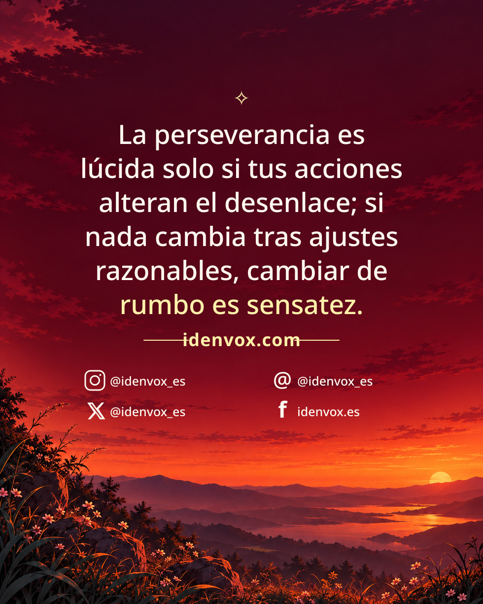 La perseverancia es lúcida solo si tus acciones alteran el desenlace; si nada cambia tras ajustes razonables, cambiar de rumbo es sensatez.
